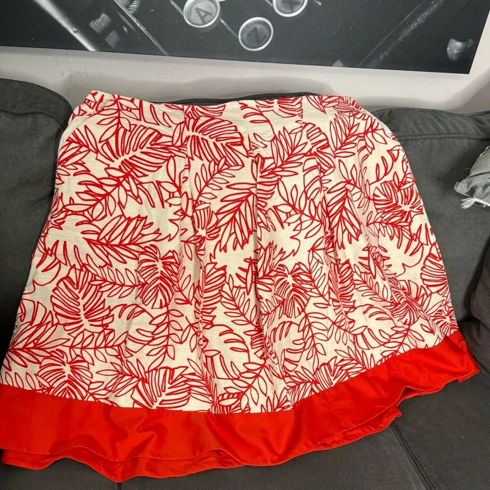 Lane Bryant Orange & White Leaf Print A-Line Skirt – Size 24 Pockets‎